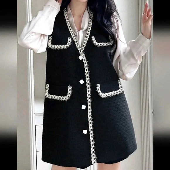 Women's Business Casual Knitted Sleeveless Jacket With Strap Patchwork - Picture 4 of 7